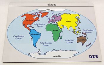Kunststoffplatte mit Kontinenten als Puzzle-Teilen (Kontinente)