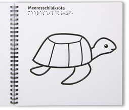 Aufgeschlagenes Ringbuch mit Schildkröte zum Ausmalen