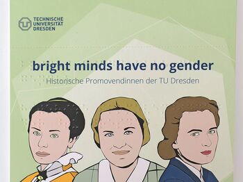 Cover des Kalenders "Historische Promovendinnen der TU Dresden" (drei Frauen im gezeichneten Porträt